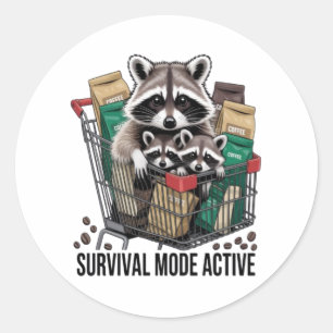 Funny Raccoon Survival Mode Active Sticker - Coffe