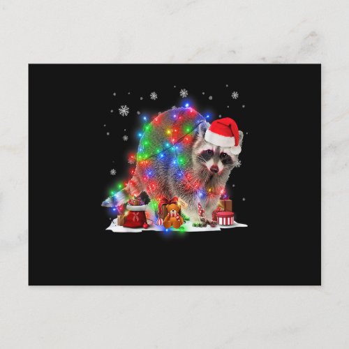 Funny Raccoon Tree Christmas Lights Xmas Pajama Ma Postcard