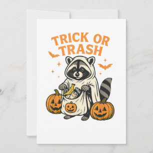 Funny Raccoon Trick or Trash Halloween Invitation