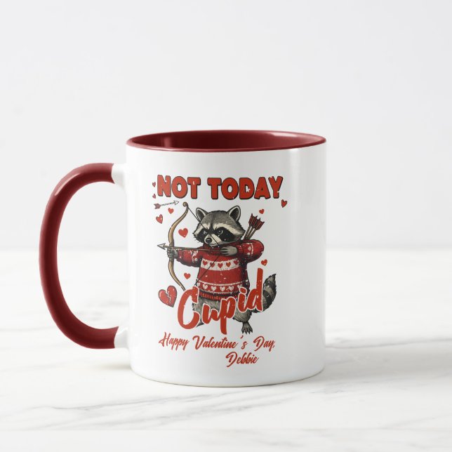 Funny Raccoon Valentine Mug – "Not Today" Cupid (Left)