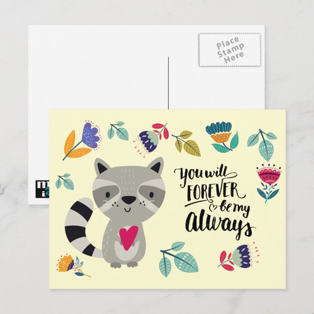 Funny Raccoon Valentine's Day Holiday Postcard (Front/Back)
