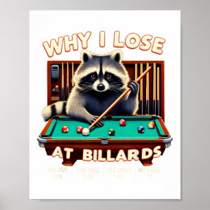 Funny Raccoon Why I Lose At Billiards Player Billi Poster