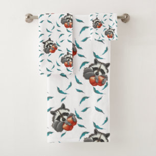 Funny Raccoon with apples Cute animals Bath Towel Set
