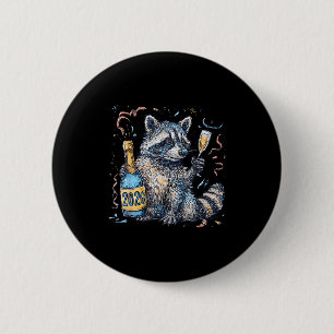 Funny Raccoon With Champagne Disco Ball New Years  Button