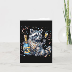 Funny Raccoon With Champagne Disco Ball New Years  Card