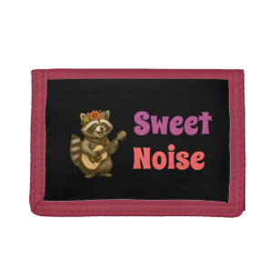 Funny Raccoon with Floral Wreath Playing Guitar  Trifold Wallet