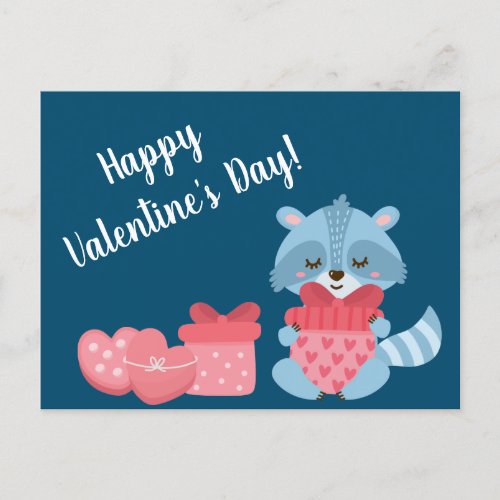 Funny Raccoon with Gift   Valentine Postcard