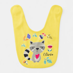 Funny Raccoon with Heart Custom Name Baby Bib