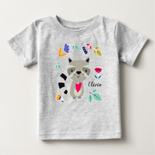 Funny Raccoon with Heart Custom Name Baby T_Shirt