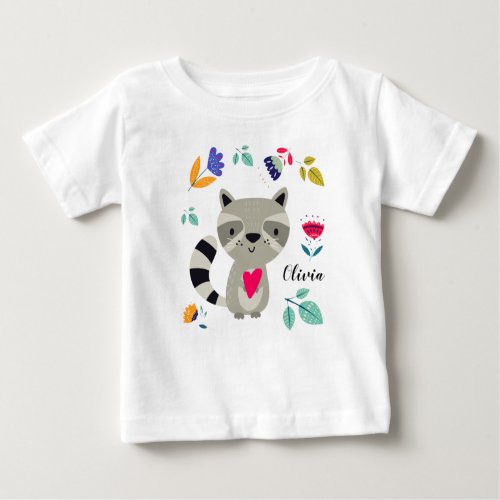 Funny Raccoon with Heart Custom Name  Baby T_Shirt