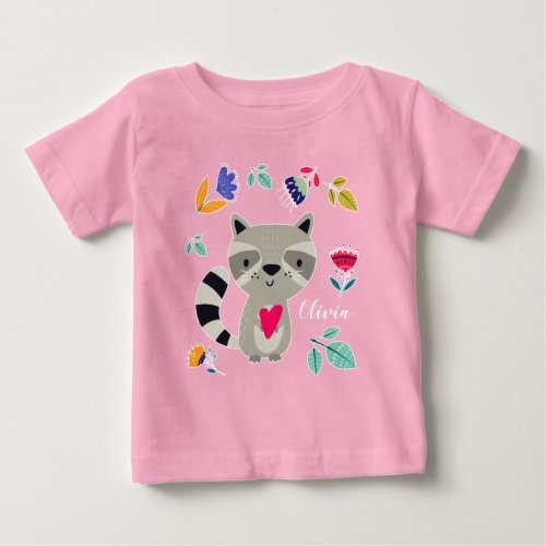 Funny Raccoon with Heart Custom Name Baby T_Shirt