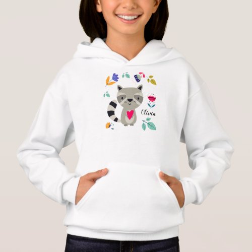 Funny Raccoon with Heart Custom Name Hoodie