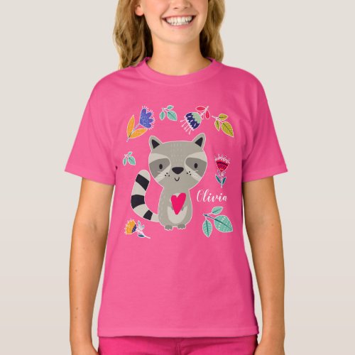 Funny Raccoon with Heart Custom Name T_Shirt