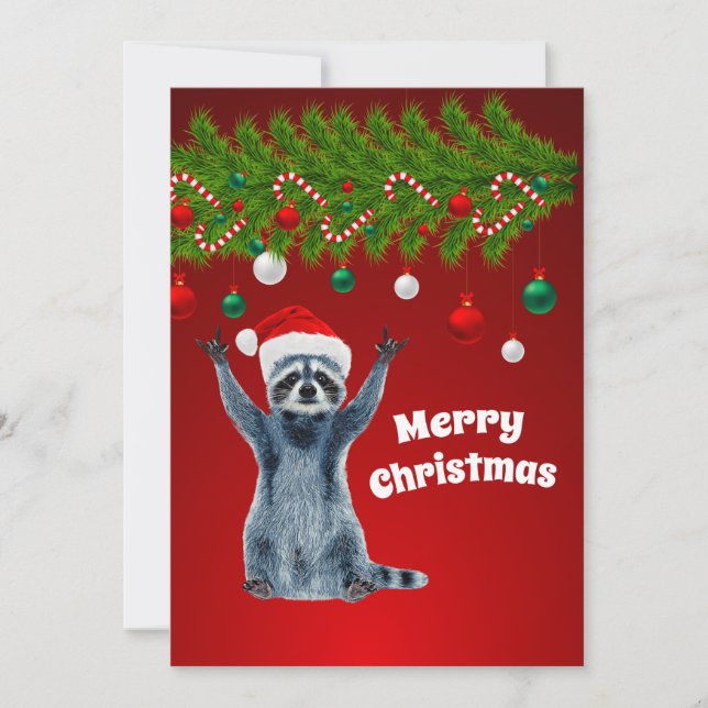 Funny Raccoon with Santa hat | Gifts Christmas  Thank You Card (Front)