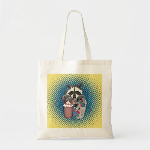 Funny raccoon with skull Pop art Comic Tote Bag