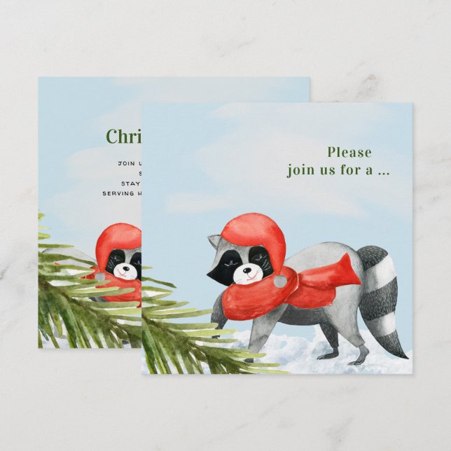 Funny Raccoons Christmas House Party Invitation (Front/Back)