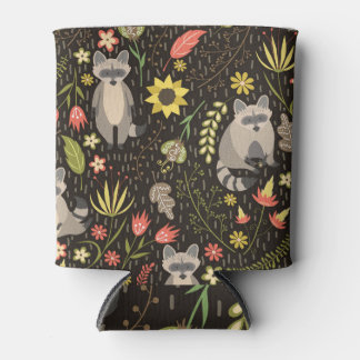 Funny Raccoons Vintage Illustration Pattern Can Cooler