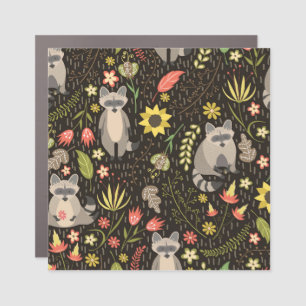 Funny Raccoons Vintage Illustration Pattern Car Magnet