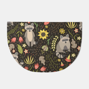 Funny Raccoons Vintage Illustration Pattern Doormat