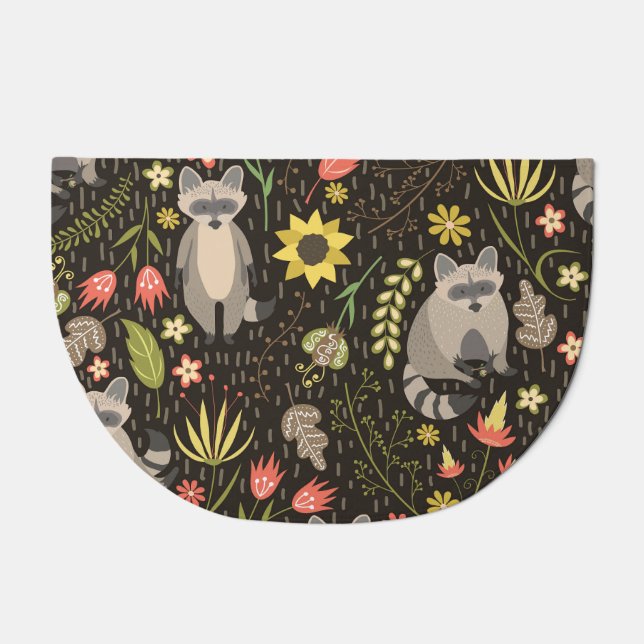 Funny Raccoons Vintage Illustration Pattern Doormat (Front)