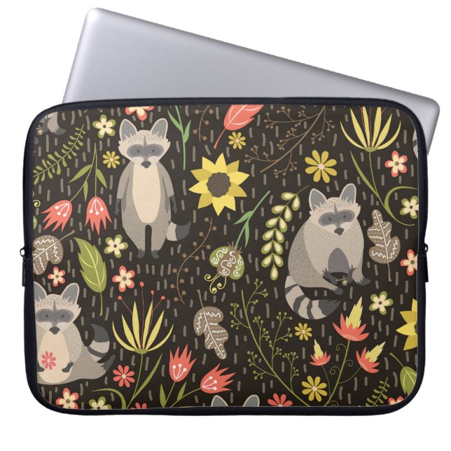 Funny Raccoons Vintage Illustration Pattern Laptop Sleeve (Front)