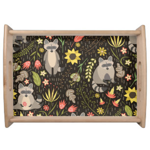 Funny Raccoons Vintage Illustration Pattern Serving Tray