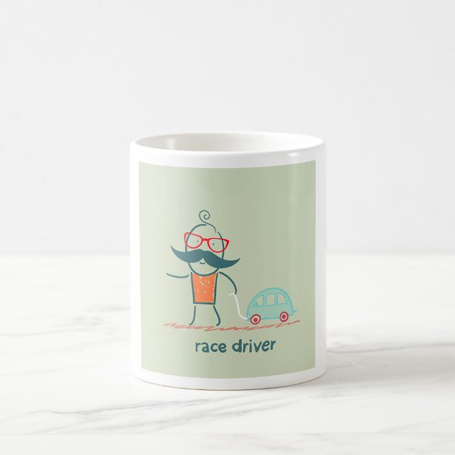 Funny Race Driver Mustache Character Coffee Mug (Creator Uploaded)