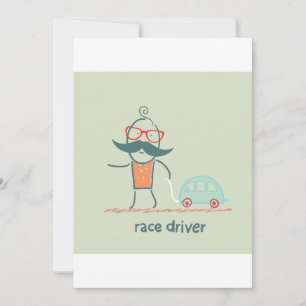 Funny Race Driver Mustache Character Invitation