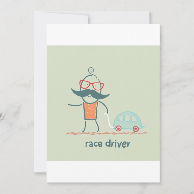 Funny Race Driver Mustache Character Invitation (Front)