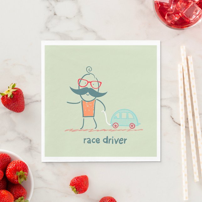 Funny Race Driver Mustache Character Napkins (Creator Uploaded)