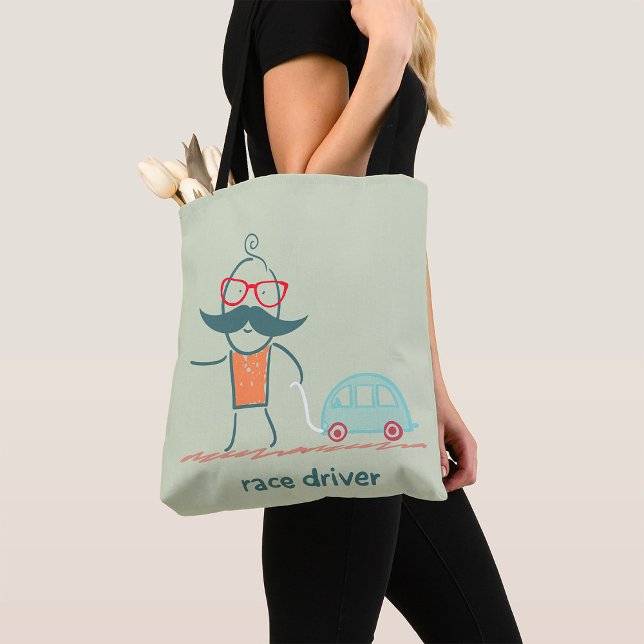 Funny Race Driver Mustache Character Tote Bag (Creator Uploaded)