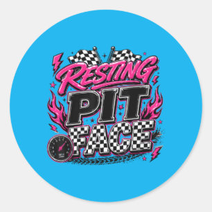 Funny Racing Car Checkered Flags Motorsport Classic Round Sticker