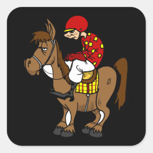 Funny racing horse cartoon square sticker