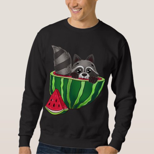 Funny Racoon Inside of A Watermelon Lover Illustra Sweatshirt