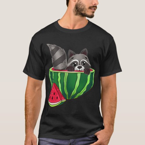 Funny Racoon Inside of A Watermelon Lover Illustra T_Shirt