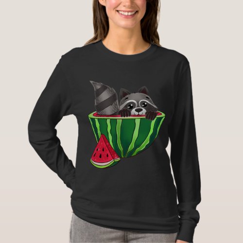 Funny Racoon Inside of A Watermelon Lover Illustra T_Shirt