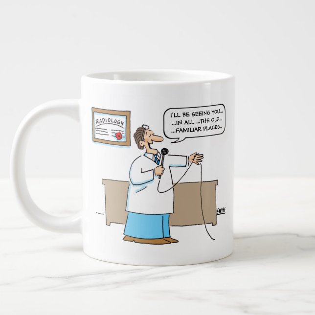 Funny Radiologist Singing Karaoke Song Cartoon Giant Coffee Mug (Left)