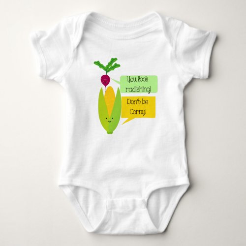 Funny Radish and Corn Vegetable Humor Baby Bodysuit