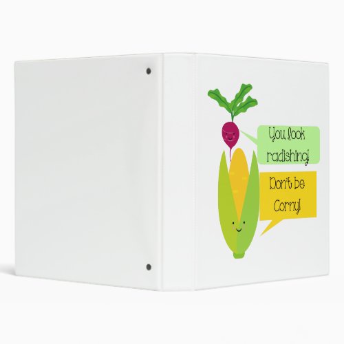 Funny Radish and Corn Vegetable Humor Binder