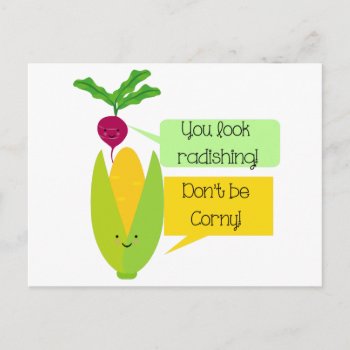 Funny Radish And Corn Vegetable Humor Postcard by greatgear at Zazzle