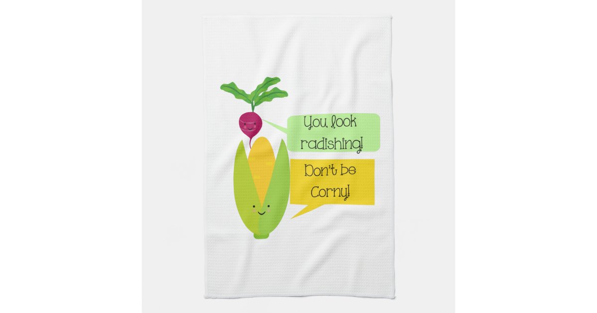 Funny Radish and Corn Vegetable Humor Towel