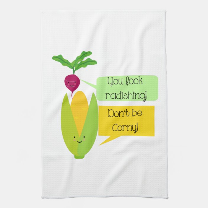 Funny Radish and Corn Vegetable Humor Towel