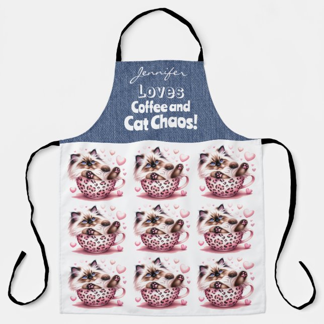 Funny Ragdoll Cat Coffee All-Over Print Apron (Front)