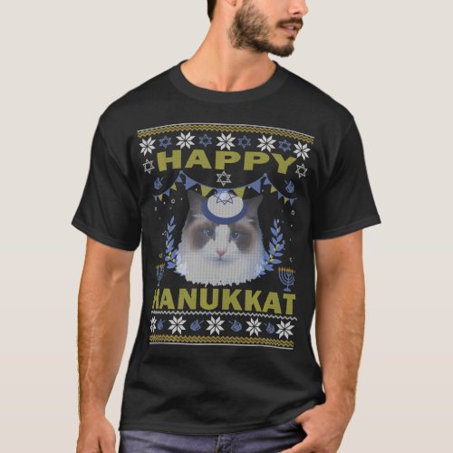 Funny Ragdoll Cat Jewish Holiday Hanukkat Happy T_Shirt