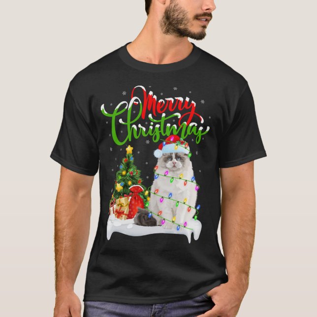Funny Ragdoll Cat Lover Xmas Lighting Ragdoll Cat  T-Shirt (Front)