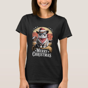 Funny Ragdoll Cat Santa Hat Christmas Lights Retro T-Shirt