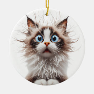 FUNNY RAGDOLL CAT SURPRISED CAT FACE CERAMIC ORNAMENT