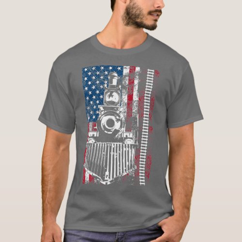 Funny Railroad Flag Train Lovers Gift For Men T_Shirt