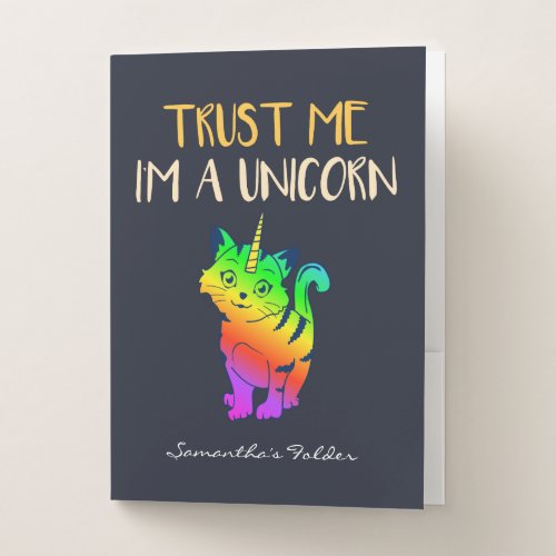 Funny Rainbow Cat Unicorn Modern Vet Tech Pocket Folder