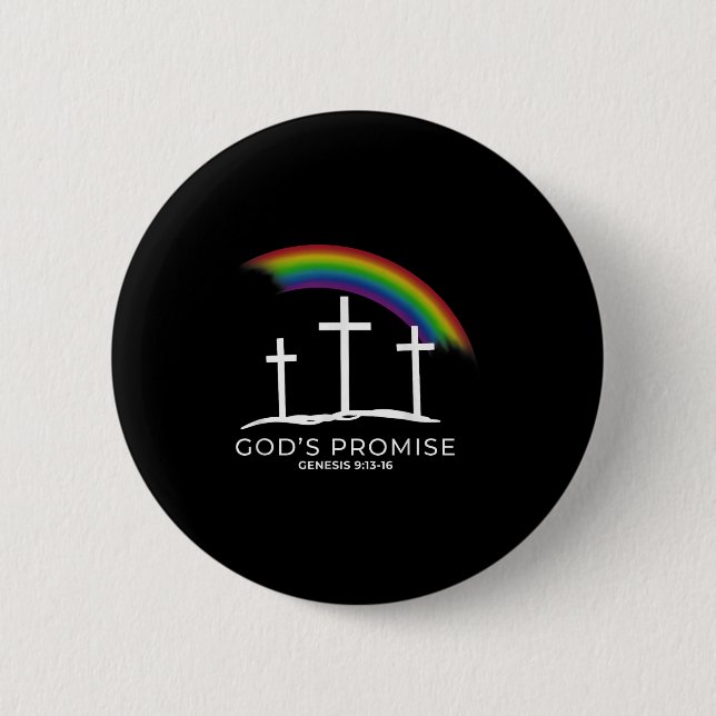 Funny Rainbow Christ Cross - Christian Quote God's Button (Front)